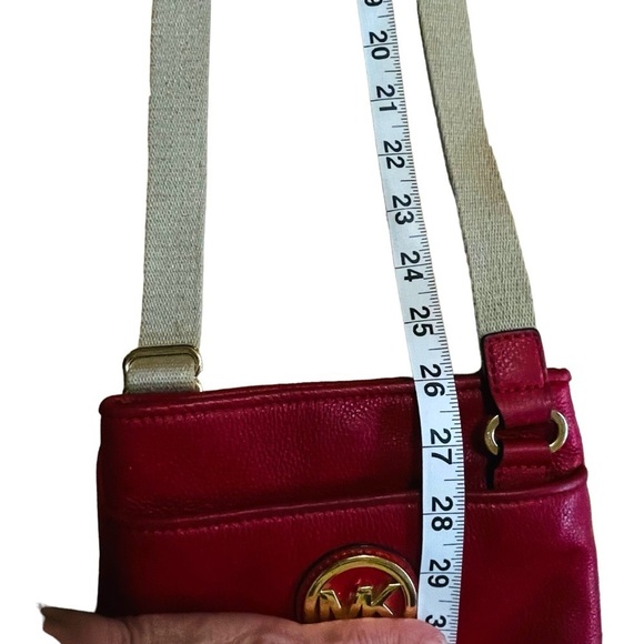 Michael Kors Red Fulton Cross Body Pebble Leather Bag - Picture 13 of 14